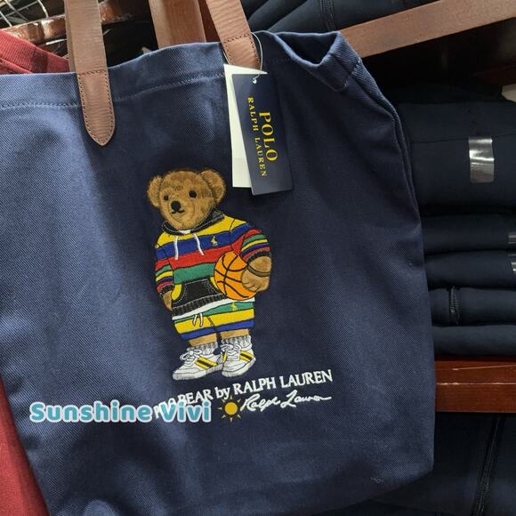 NWT Polo Ralph Lauren Cotton Twill Embroidered FIELD JACKET BEAR Tote Bag Navy - Picture 2 of 4